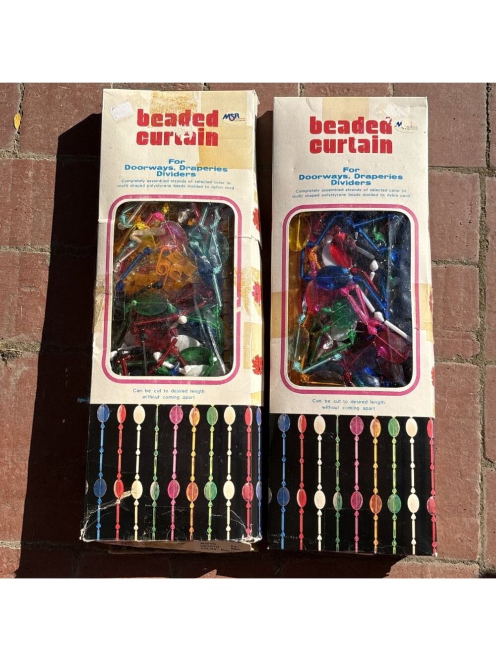 Pop Art Rainbow Beaded Curtain for Doorway Draperies Dividers 60s Polystyrene